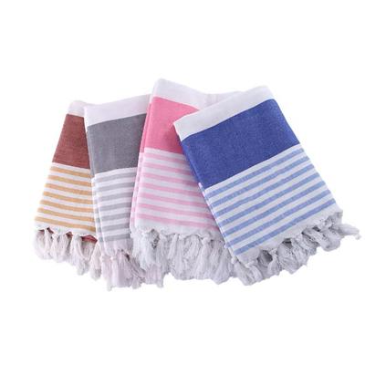 Personalized Custom Embroidery Logo Polyester Cotton Turkish Striped Jacquard Beach Towel With Tassels