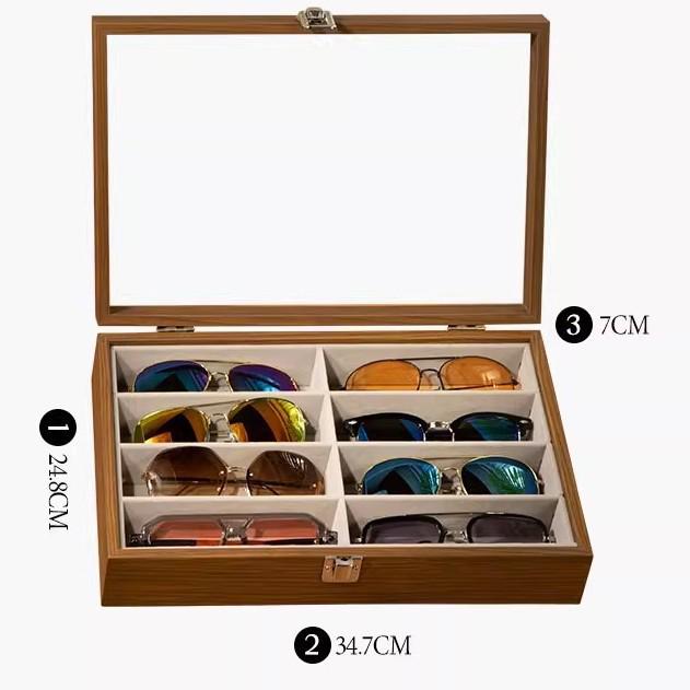 Walnussholzmaserung Transparenter Deckel High-End Acht-Fächer Sonnenbrillen-Aufbewahrungsbox