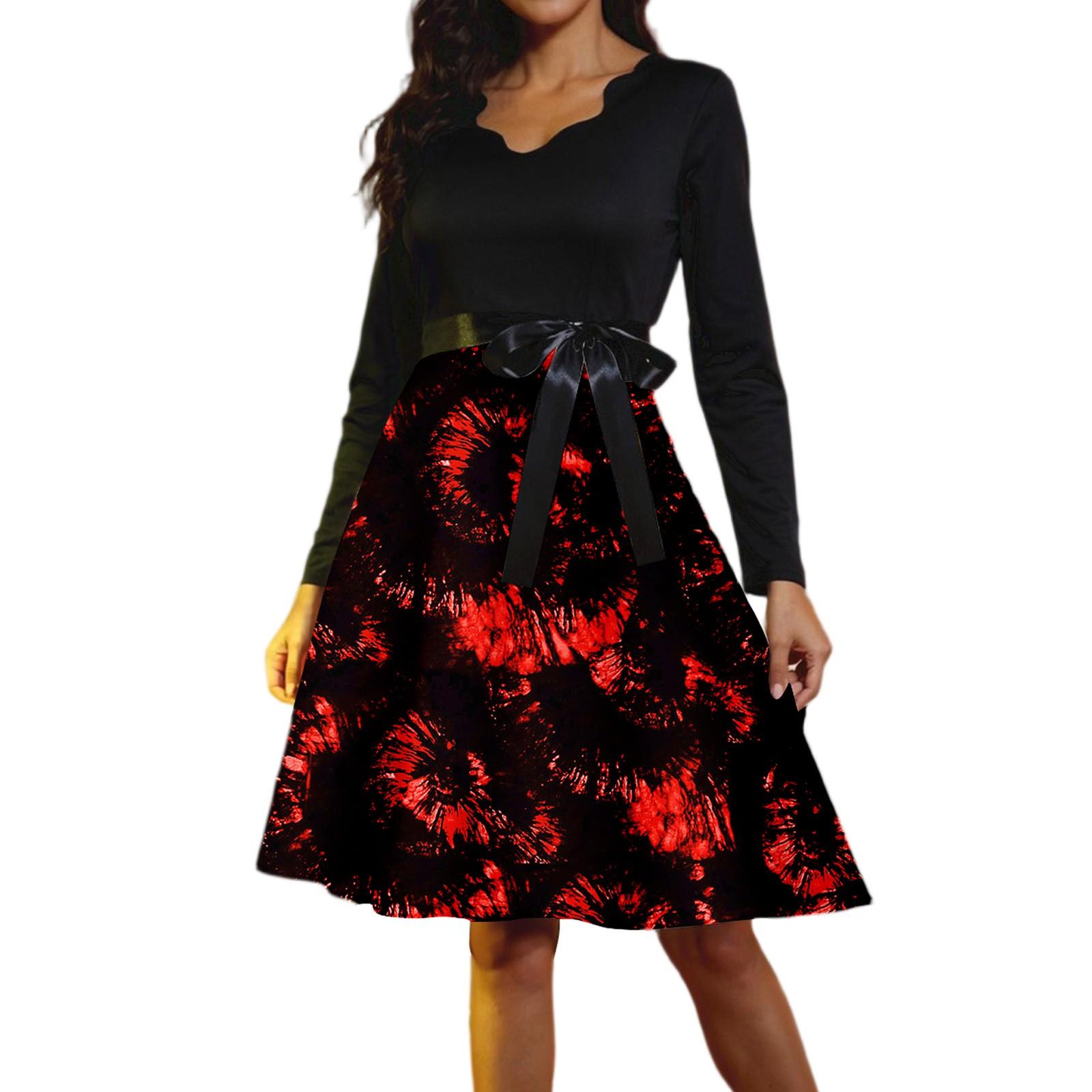 

Женские повседневные модные винтажные длинные платья с длинным рукавом на Хэллоуин и графическим принтом XXXL