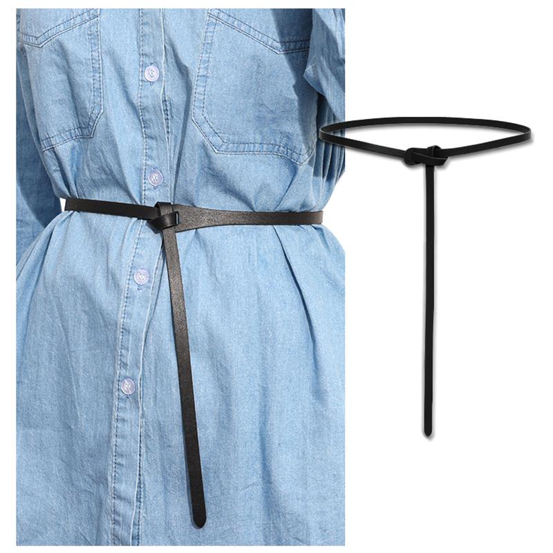 Women Thin Knotted PU Leather Belt Vintage Solid Color Long Skinny Waist Belts Female Lady Casual Coat Dress Decoration Straps