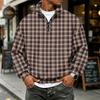 Men's Casual Flannel Quarter-Zip Long Sleeve Sweatshirt Plaid Print