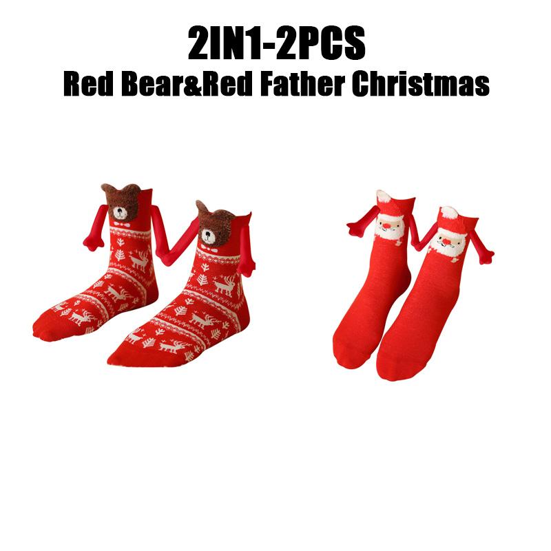 12PCS Christmas Socks Fall and Winter Cotton Magnet Hand-holding Socks Mid-calf Socks Cute Couple Socks Cartoon Christmas Socks