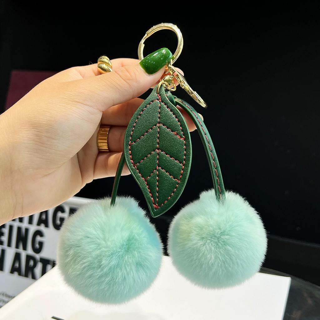 Echtes Rexkaninchenfell Kirsch Auto Schlüsselanhänger Anhänger Internet-Berühmtheiten Ins Niedlicher Pompon Taschenanhänger Geburtstagsgeschenk