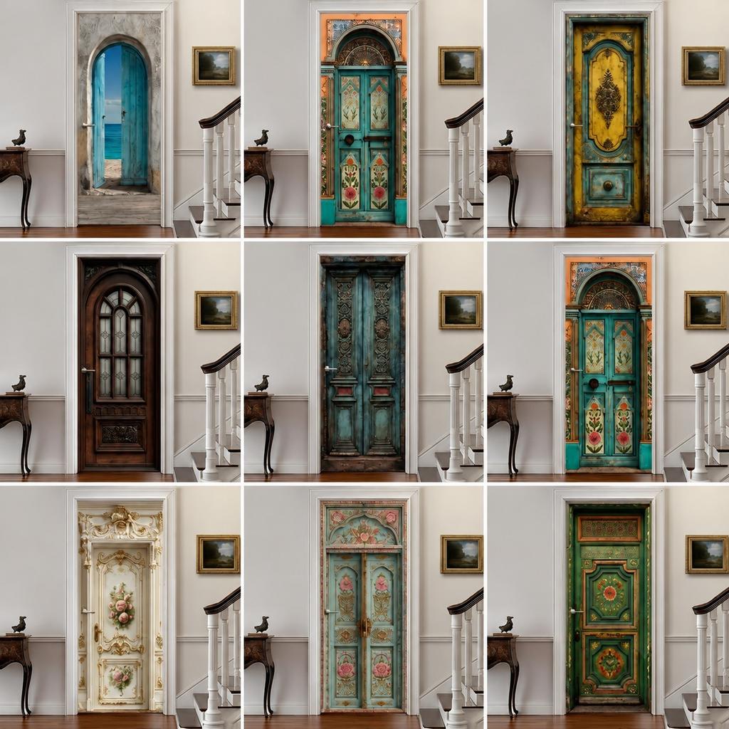 37Style Floral Door Stickers Removable Vinilos Para Puertas Adhesive Wallpaper Art Murals for Doors Bibliotheque Modern Home Decor