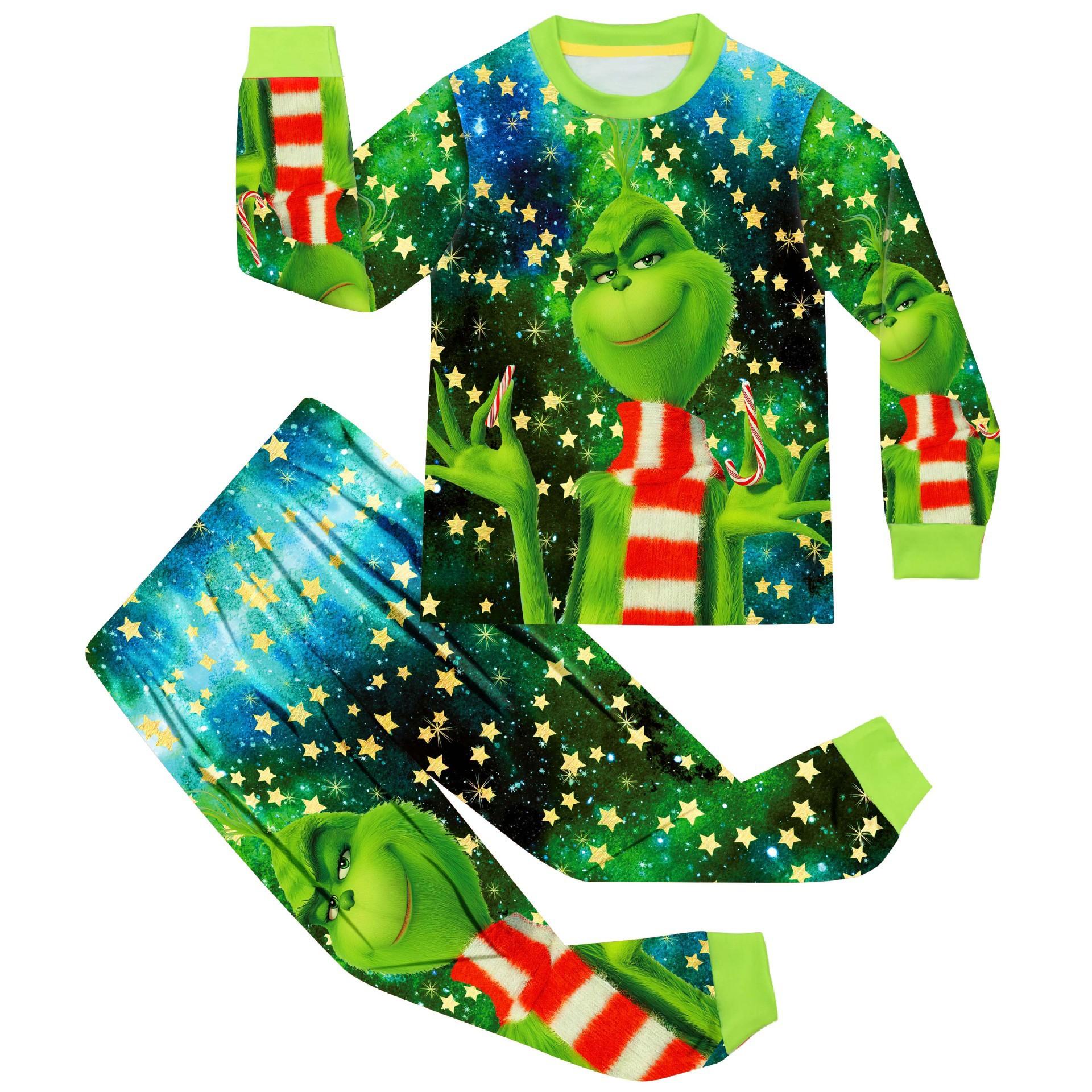 Long-Sleeved Christmas Animation Cartoon Digital Printing, Children S Loungewear Pajamas Long-Sleeved Set Two-Piece Set 8086 100