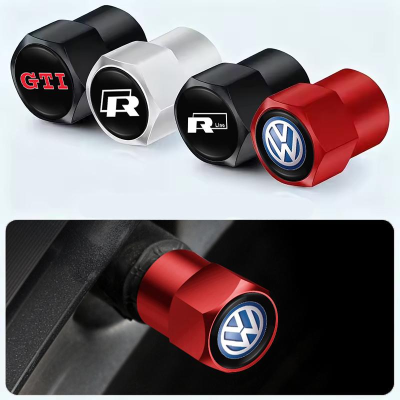 For Volkswagen 4Pcs 3D Styling Car Wheel Tire Valve Caps Stem Cap Accessories For Volkswagen VW Amarok Phaeton R Teramont Tiguan T-Cross Passat EM1