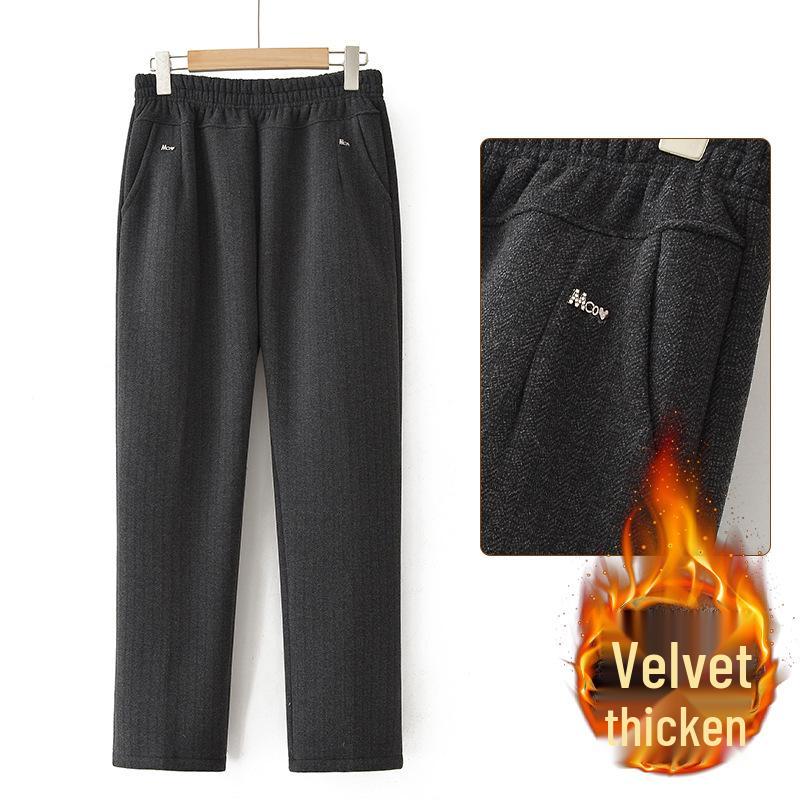 Grandma's Fleece-Lined Warm Straight-Leg Pants: Casual for Autumn and Winter, Perfect for Middle-Aged and Elderly Women