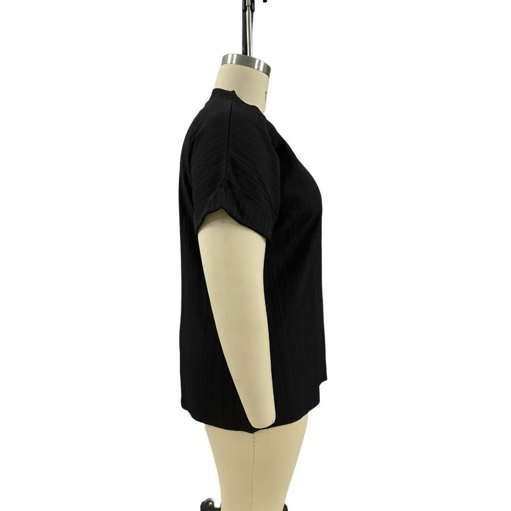 Elegant Casual T-Shirt - Women's Plus Size - Plus Size - New European and American - Spring/Summer Short Sleeve - Button Solid Color