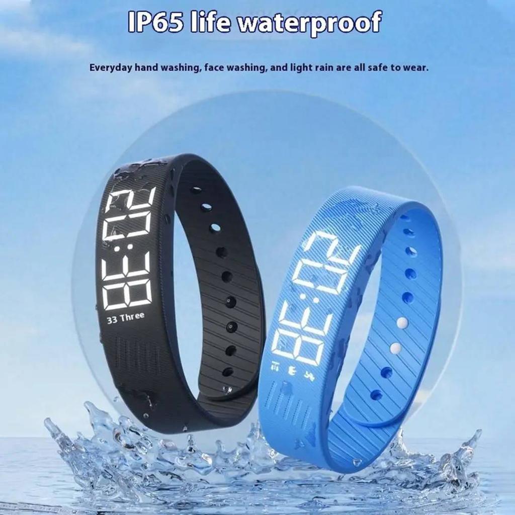 LED Digital Alarm Clock Watch Adjustable Snooze-proof Vibrating Alarm Wristband with Running Pedometer Waterproof Smart Bracelet
