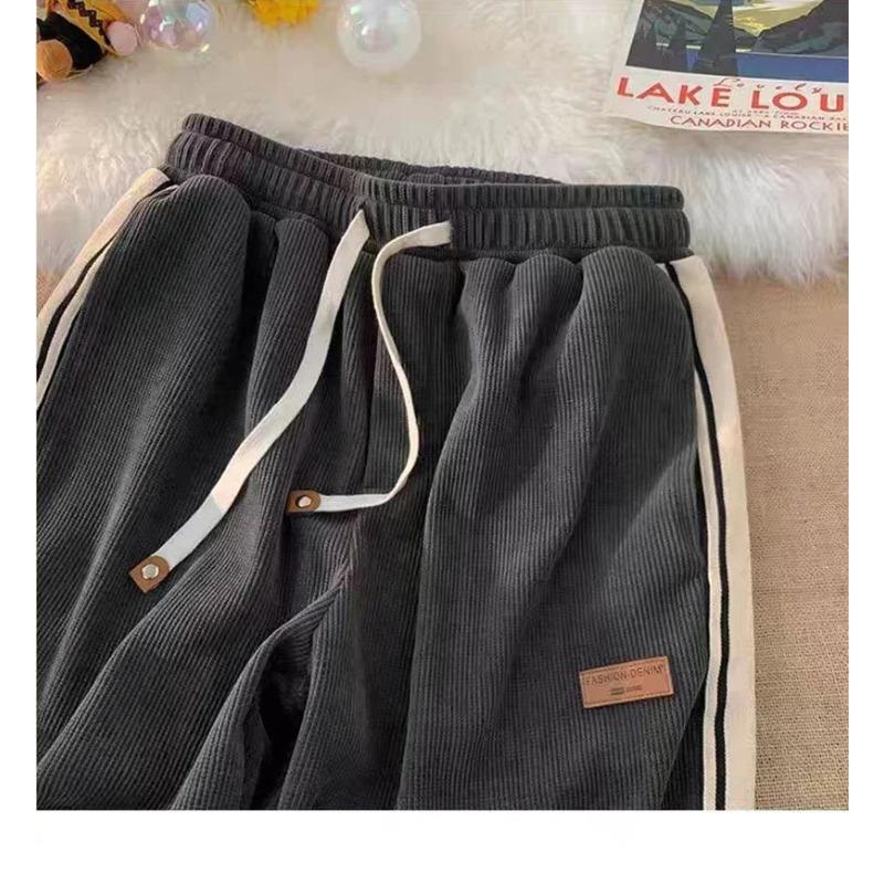 Men's Spring Autumn Side Striped Loose Straight Sports Pants High Street Ruff Handsome Corduroy Casual Pant