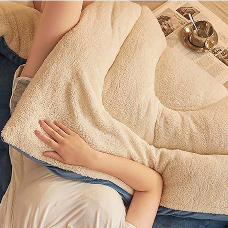 Buy Coral Velvet Quilt with Cotton Wadding Soft Reversible Velvet Thicken Keep Warm Pile Quilt