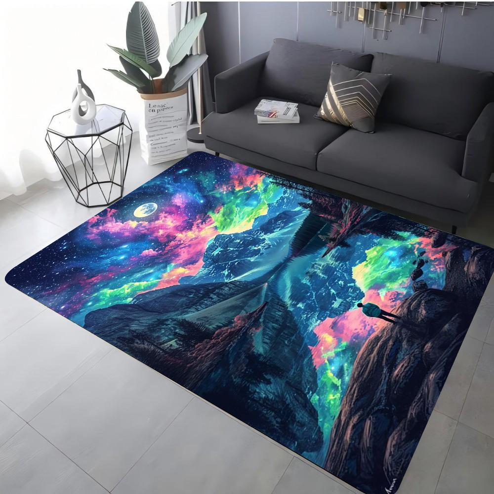 Fantasy Landscape Carpet Various Styles With Starry Sky Aurora Forest Mountain Lake Reflection Art Designs For Living Room Decor