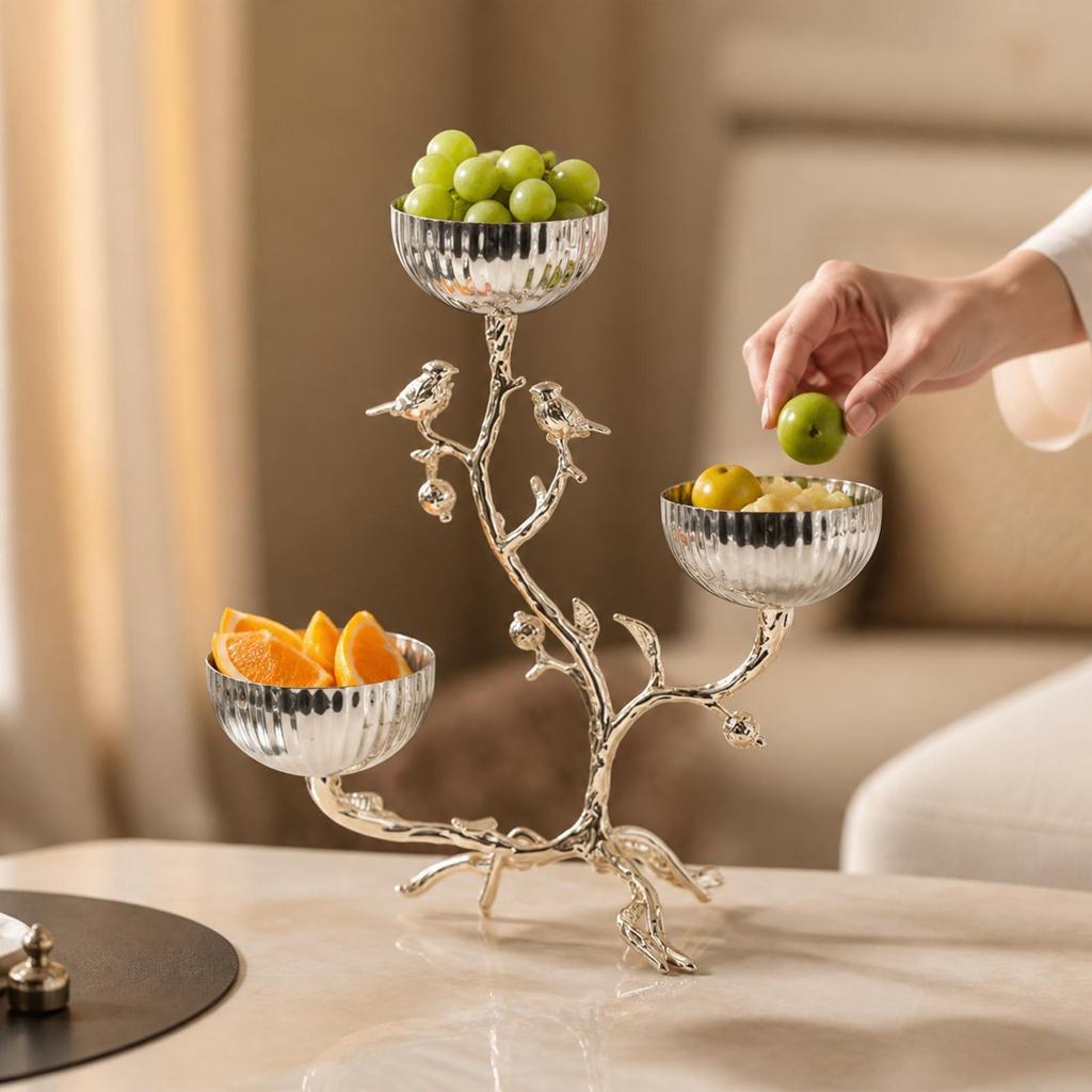 Metal Fruit Bowl with Tree-Shaped Structure Frame Naturethemed for Entryway