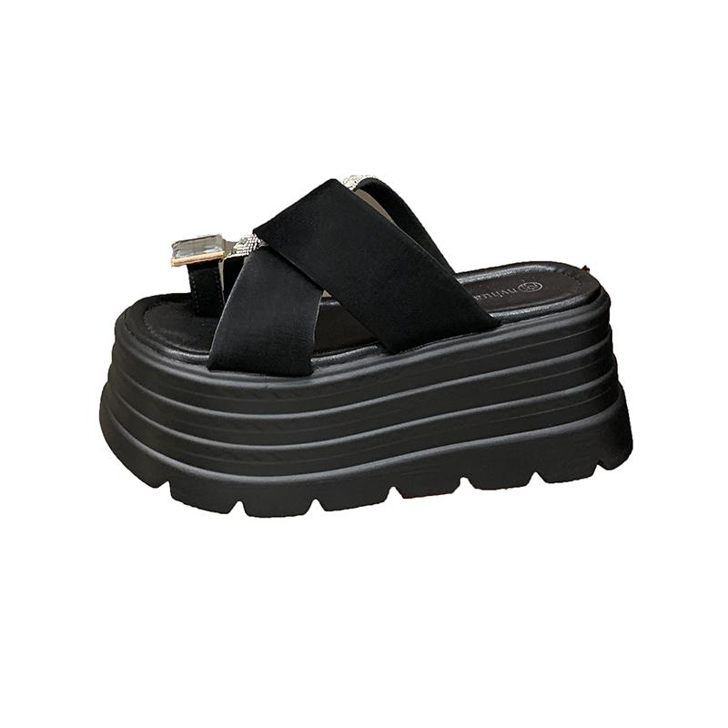 Fashion Aphixta 8cm Platform Slides Sandals Crystal Height Increasing Women's Summer Sandals Chunky Heel Flip Flops Modern Slippers