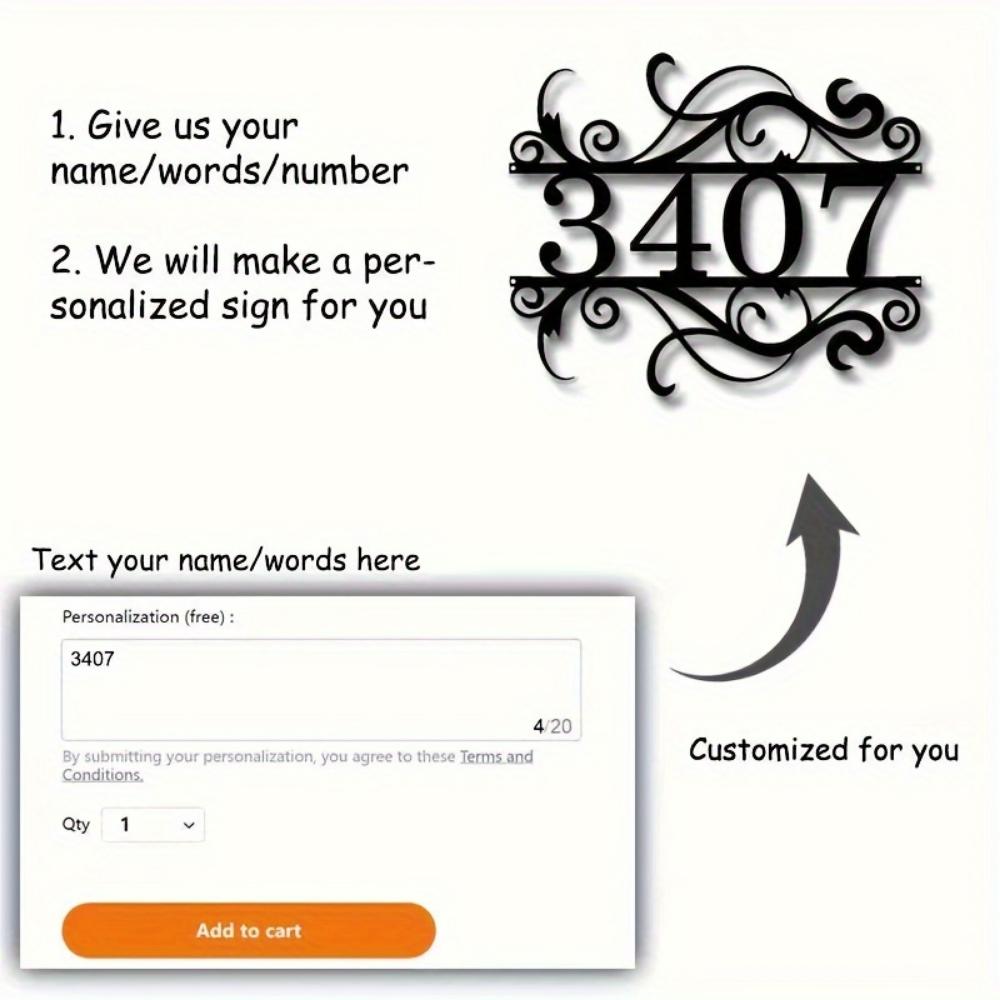 Unique Custom Bohemian Metal Address Plaque Personalized Name Number Durable Iron Front Door Outdoor Sign