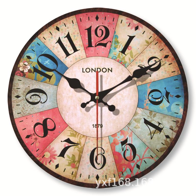 

European Retro Mute Wall Hanging Clock Modern Coffee Shop Living Room Silent Quartz Clocks Watch Home Decoration (as the picture,30CM)
