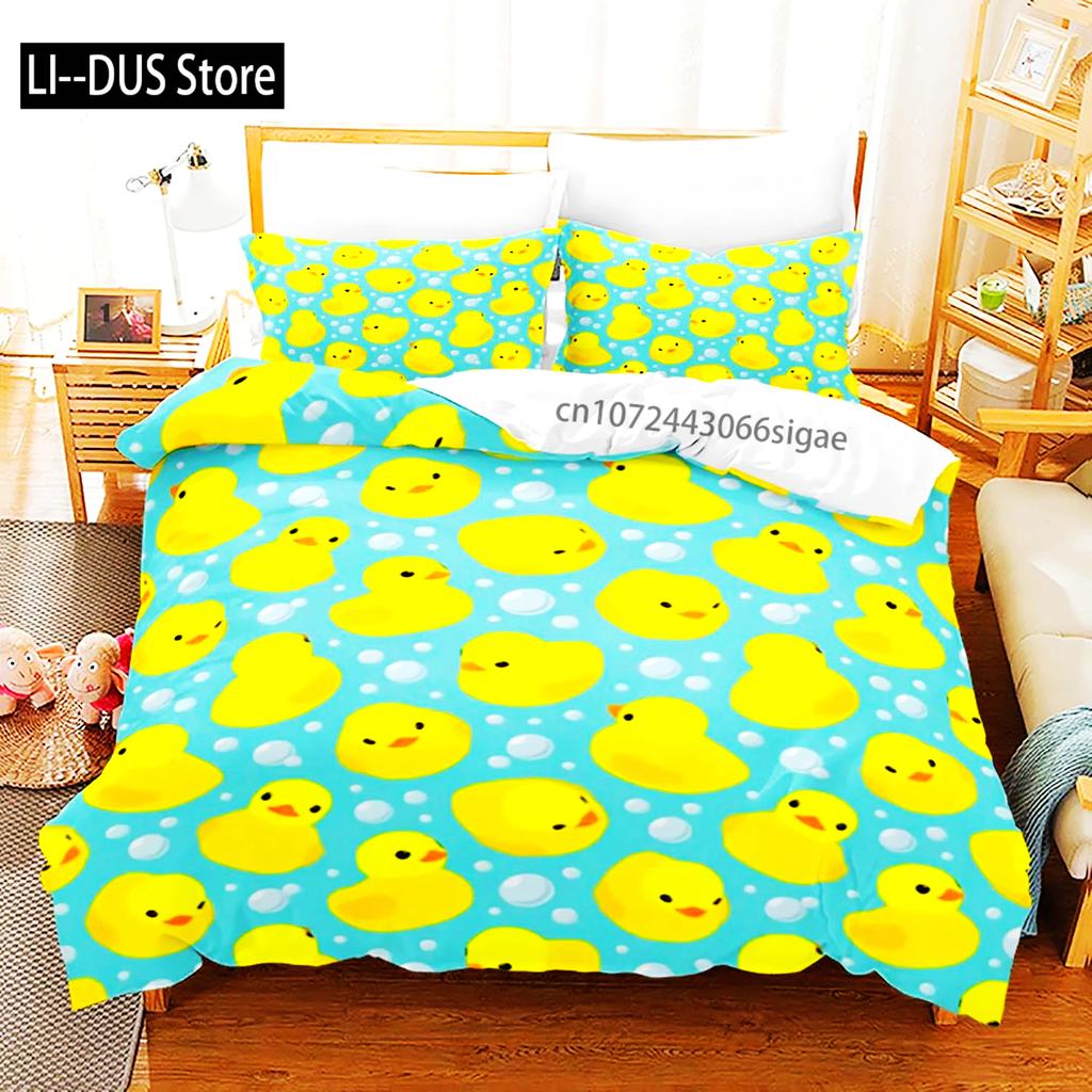 Gelbe Ente Bettwäsche Set Einzelbett Twin Full Queen King Size Kleine Ente Bettset Aldult Jungen Schlafzimmer Bettbezug Sets 3D Druck 015