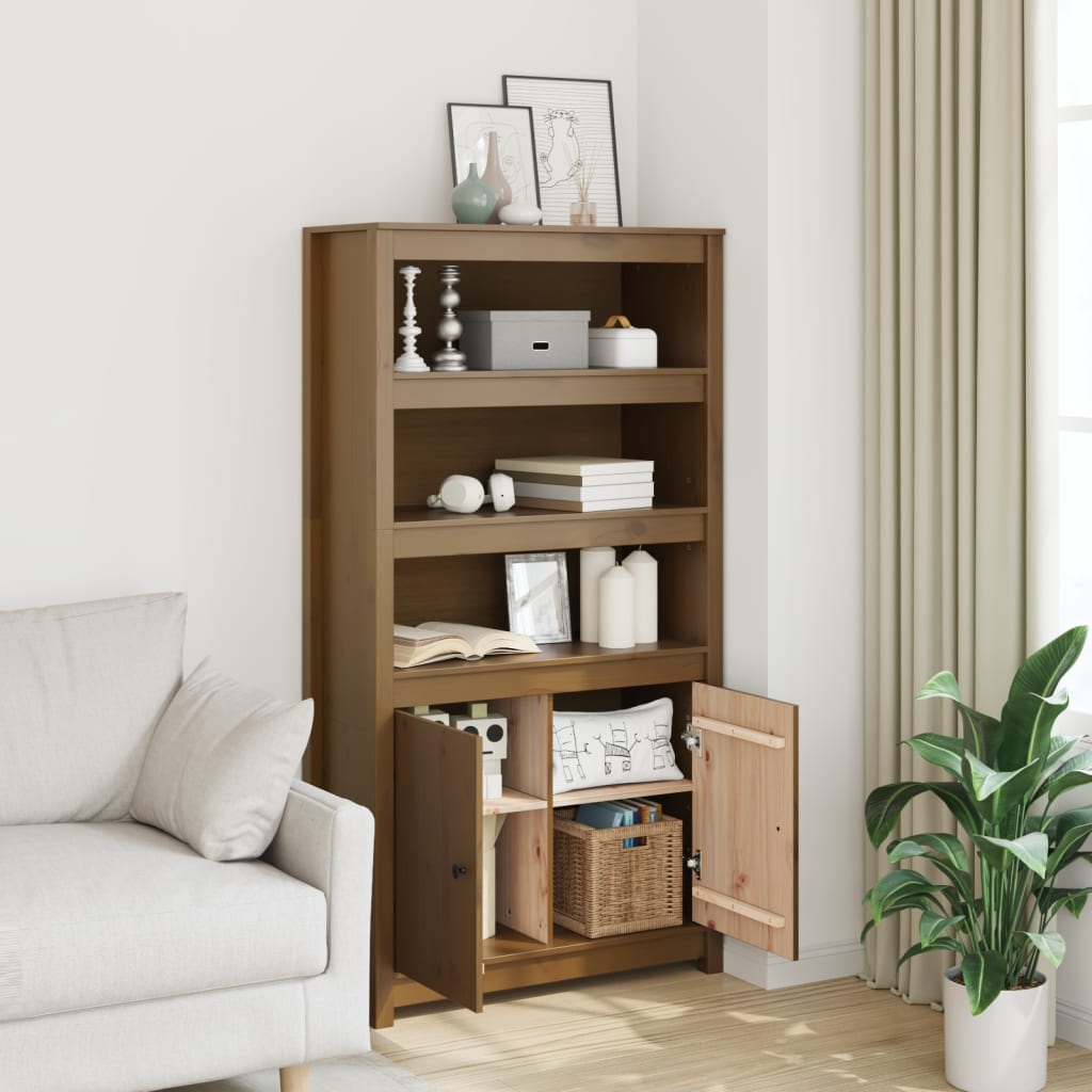 Highboard Honey Brown 80 x 35 x 154 cm Solid Pine Wood