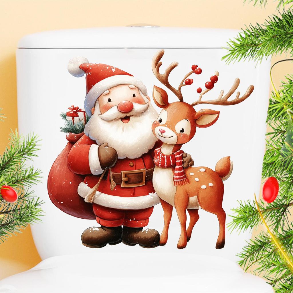 Santa Claus Reindeer Christmas Toilet & Wall Sticker - Creative Holiday Decoration