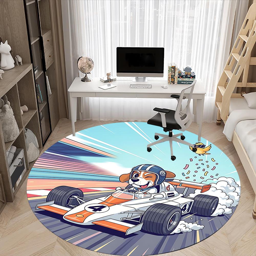 1pc Racing Pup Office Round Area Rug, Mat Suitable ForOffice, Under Office Chairs Bedroom Living Room Home Decor, Room Deco