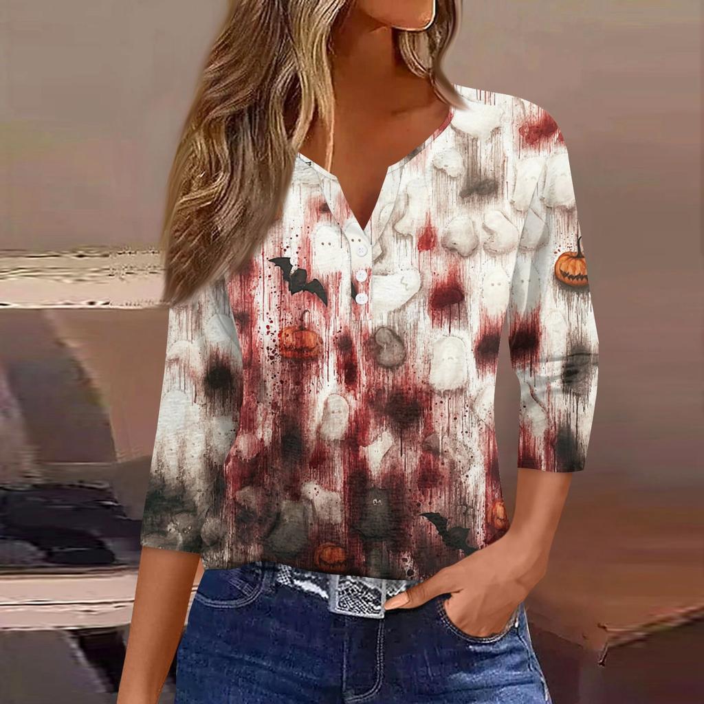 Dames T-shirt T-shirt Print Knoop 3/4 Mouw Dagelijks Weekend Mode Basic V-hals Normaal Top