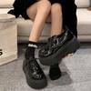 Fashion JK Uniform Shoes Women New Black Small Leather Shoes Platform Loafers Girls' Japanese Style College Style Lace Up Oxford Shoes