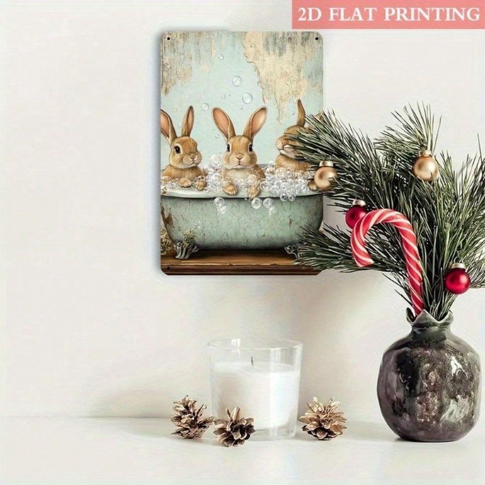 Vintage Metal Poster Rabbit Wall Art Home Decor Tin Sign