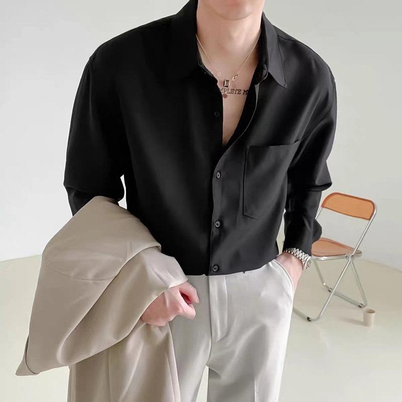 Men's Loose Long-sleeved Shirt, Wrinkle-free Solid Color Shirt.