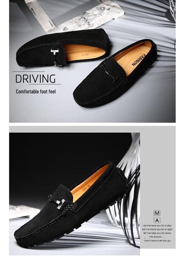 Men's Large Slip-on Cowhide Loafers - Lightweight Matte Leather Office Shoes