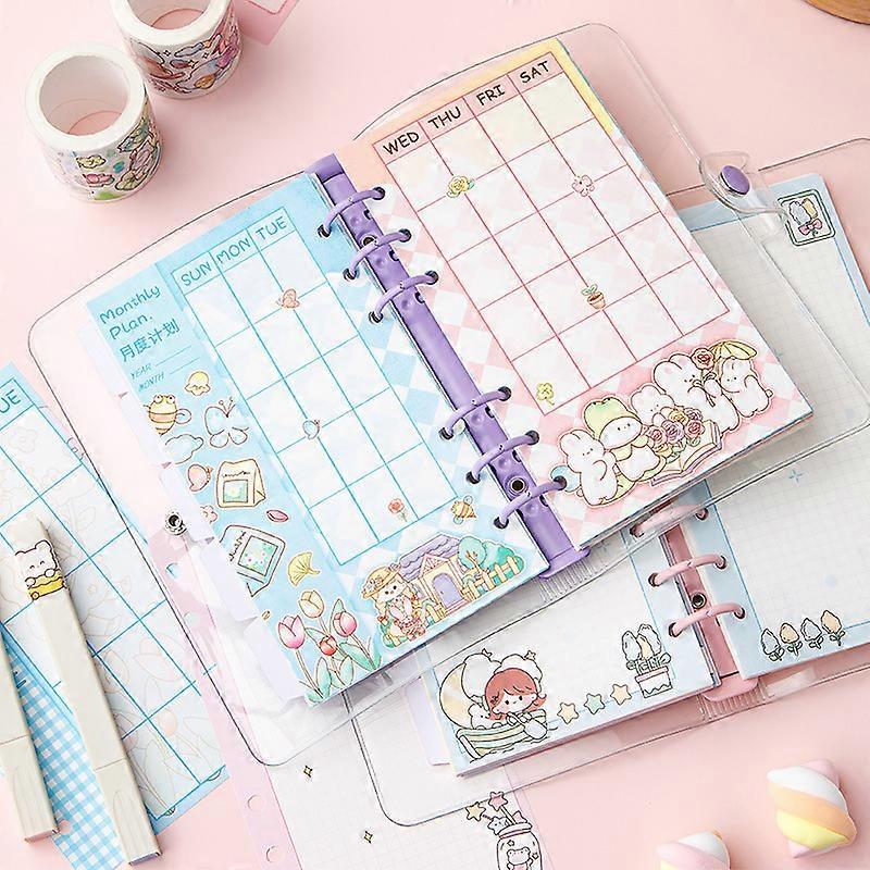 Loose Leaf Notebook Portable Cartoon Kawaii Daily Agenda Diary Scrapbooking Journal Stationery School Supplies Students Notepad(Purple)