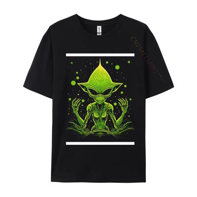 Happy Green Alien Tshirt Tops Shirts Retro Hip Hop Combed Cotton Men Top Tshirts Printed Tee Shirt Clothing