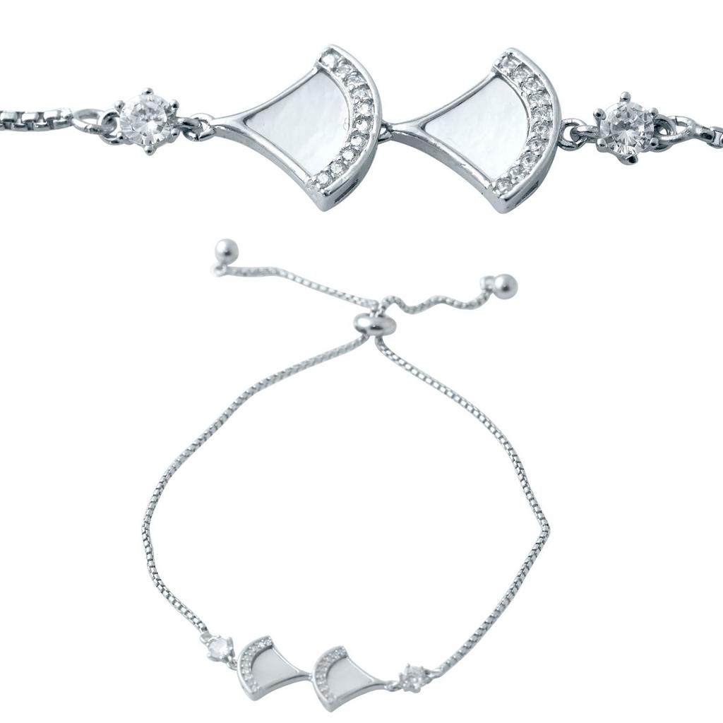 Серебряный браслет с натуральным перламутром, фианитами (2038405)