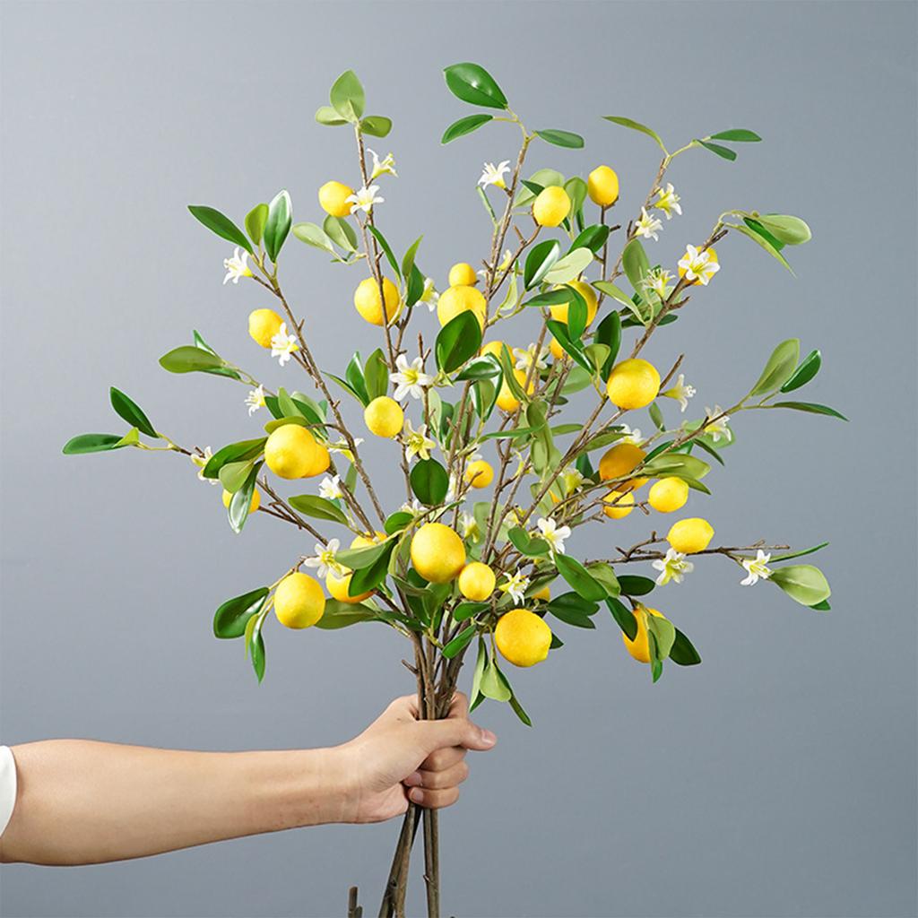 Artificial Lemon Branch Multi Heads Simulated Lemon Decor with Leaves Foam Fruits Wire Stem