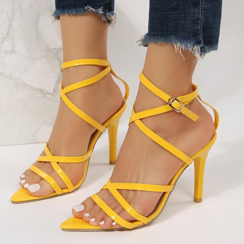 Sexy Women High Heel 8CM Fine Heel Thin Band Sandals Pointed Tip Summer Street Citywalk Casual Sandals Party Shoes Zapatos Mujer