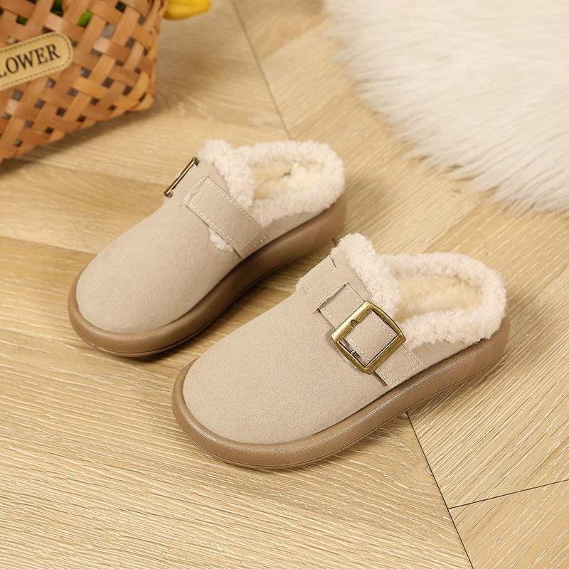 Children's Birkenstocks autumn half slippers 2025 winter new girls cotton mop velvet warm boys bread shoes