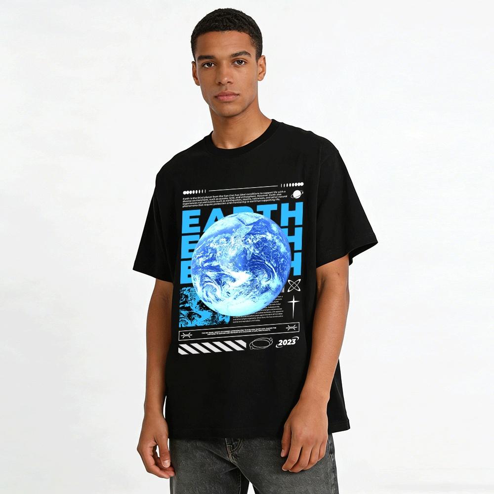 Trendy Earth Print Casual Short Sleeve T-Shirt For Men And Women Pure cotton T-shirt