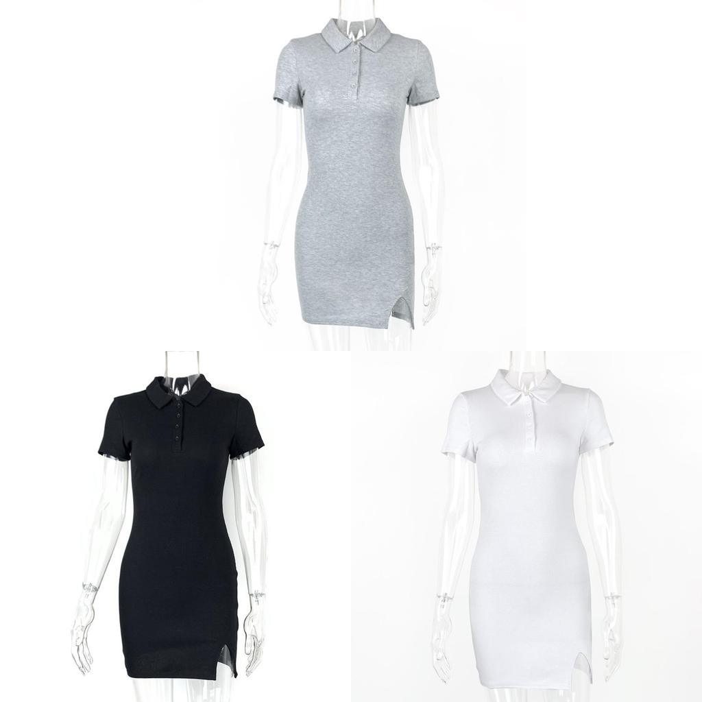 Sommer Sexy Bodycon Kleid Mit Polokragen Kurzen Ärmeln Gestrickter Stoff Für Clubwear