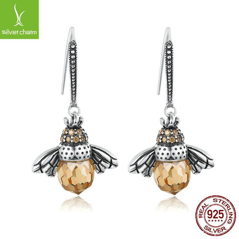 Cute Little Bee S925 Sterling Silver Earrings Female Personality Animal Zircon Crystal Stud Earrings Sce149