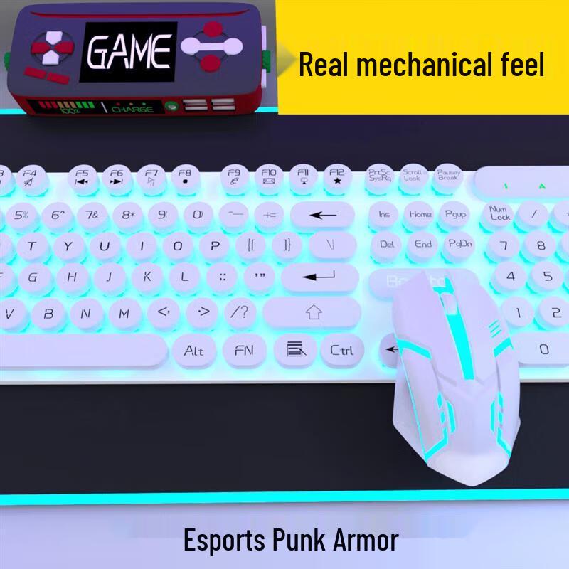 Youshi Punk Retro Backlit Mechanical Keyboard and Mouse Combo