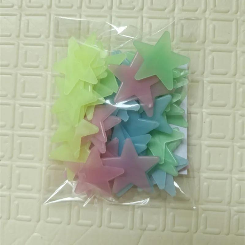 100 Pcs Luminous Fluorescent Wall Stickers 3D Stars Glow in The Dark Wall Stickers for Kids Baby Room Bedroom Ceiling Home Decor