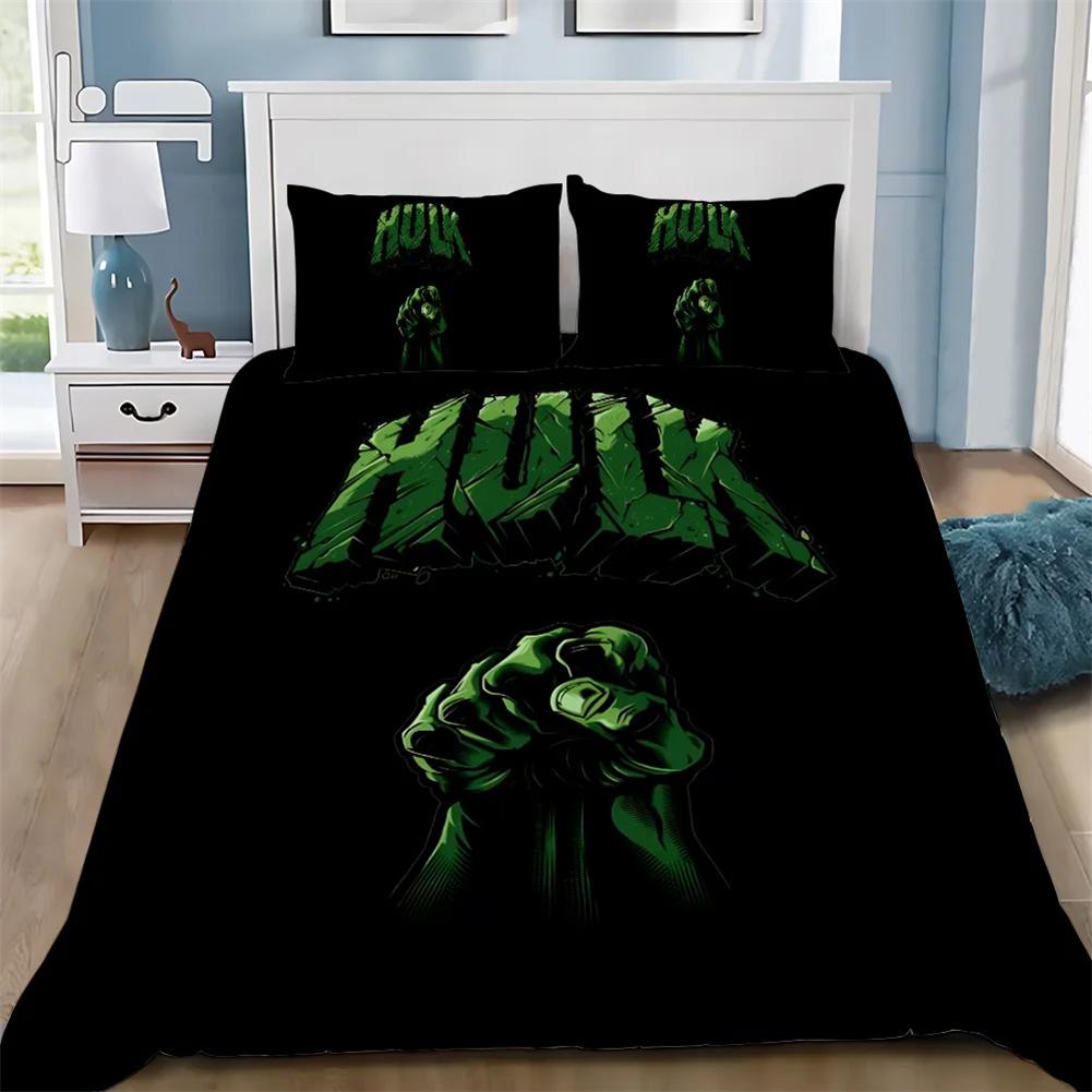 Set Copripiumino Singolo in Poliestere-Cotone con Federa 75x50cm, Personaggio Anime Eroe Hulk per Bambini, Set Biancheria da Letto Reversibile 2 Pezzi