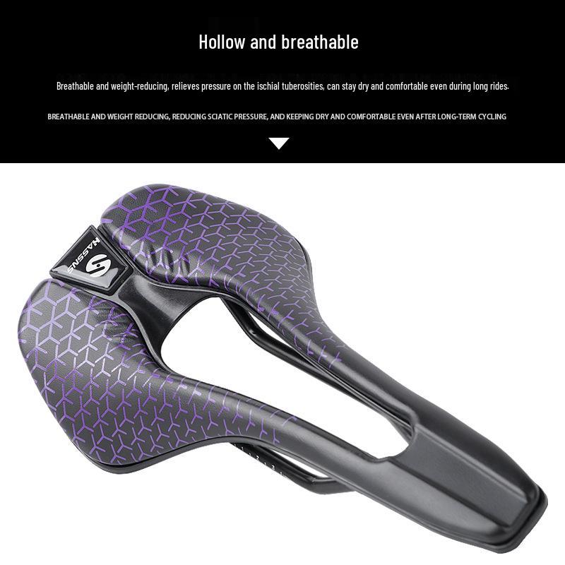 HASSNS Lightweight Mountain & Road Bike Saddle - Comfortable, Breathable Microfiber Leather with Hollow Design.