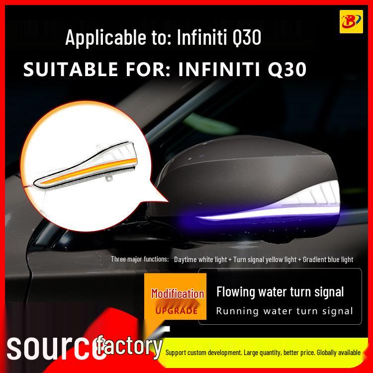 Infiniti Q30 Sequential Rearview Turn Signal Light with Blue DRL & Dragon Scale Design.