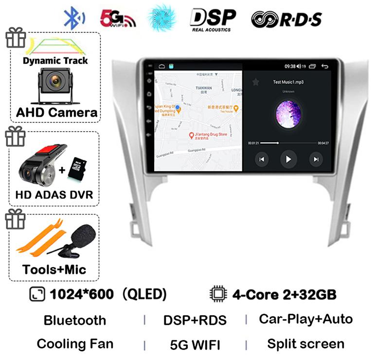 Android 14 Carplay Auto Car Radio For Toyota Camry 7 XV 50 55 2011 2012 2013 2014 Multimedia Video Player Navigation GPS Stereo