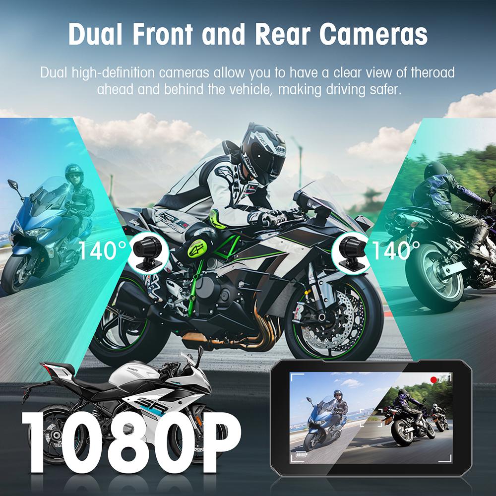 5 Inch Touch Screen Motorcycle CarPlay Screen Support Dual Camera Record with Wireless CarPlay and Android Auto IP67 Waterpr