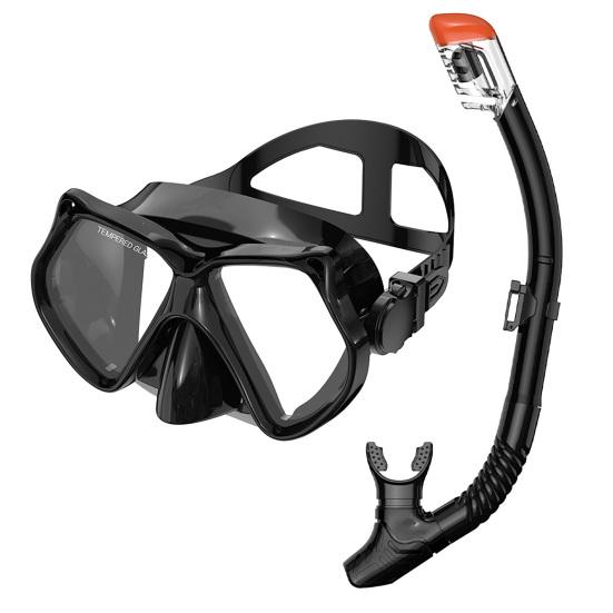 Schnorchelmaske mit Trockenschnorchel, Auslaufsichere Anti-Beschlag Panoramische Tauchmaske & Schnorchel Set, Wasserdichte Schnorchelausrüstung für Erwachsene