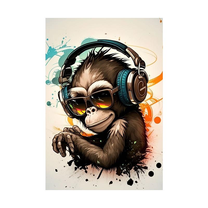 Monkey Cat Dog Headphone Poster Living Bed Room Home Bar Decor Canvas Painting Fashion Dj Music Animal Wall Art Picture Prints