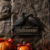 Creative Halloween Gifts Crow Welcome Sign for Front Door, Gothic Black Raven Wooden Wall Hanging Indoor Outdoor Door Hanger Plaque, 2D Flat