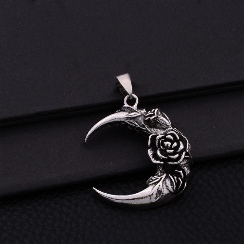 Gothic Rose Moon Necklace - Unisex Vintage Romantic Pendant in Dark, Trendy Style