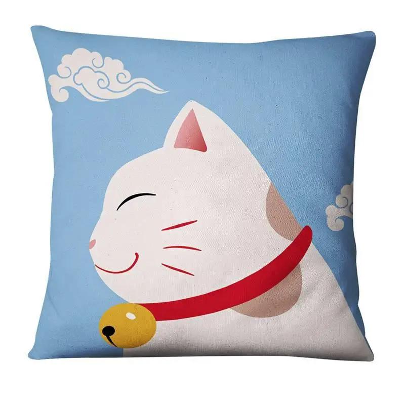 45X45Cm Polyester Japanese Lucky Cat Printing Pillowcase Home Pillow Decoration Ukiyo-E Cushion